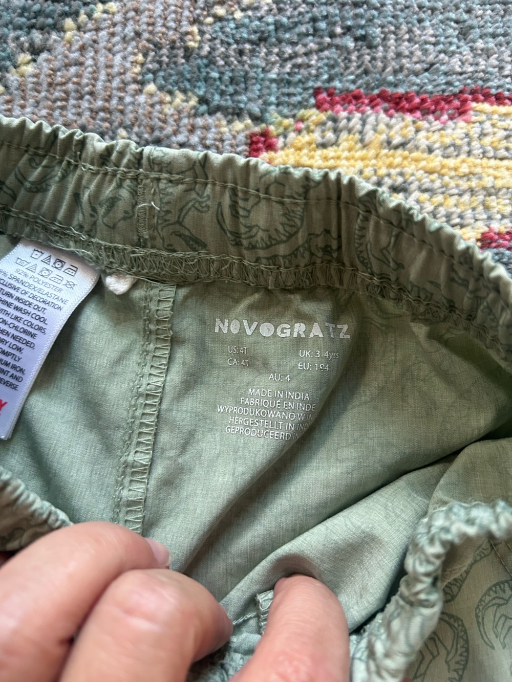 Kids Sage Green Dino-Print Pull-On Shorts - Picture 2 of 4